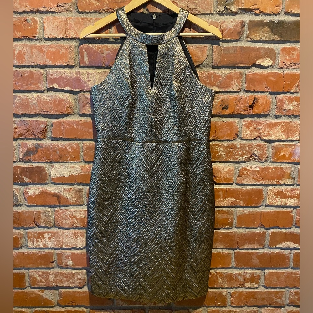 Trina Turk Gold Metallic Halter Mini Dress 8